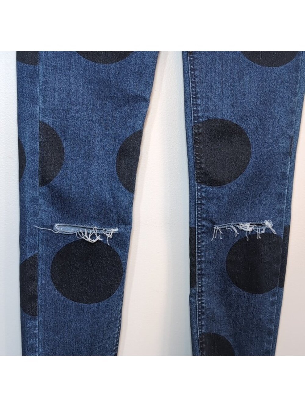 ZARA Trafaluc Denim Makers Polka Dot Skinny Jeans Cropped Blue Black Size 4 - Picture 5 of 10